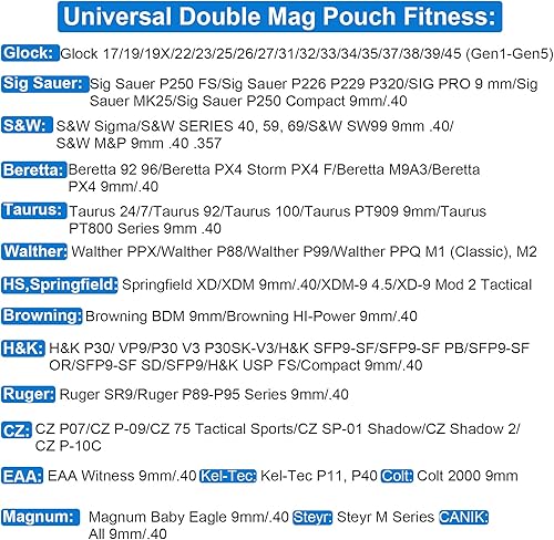 Miniatura 9 de Bolsa universal doble para revistas, 0.354in, .40 y 45 y 357 de doble pila. Soporte de doble pila con clip de cinturón de 1.5 a 2.5 pulgadas para