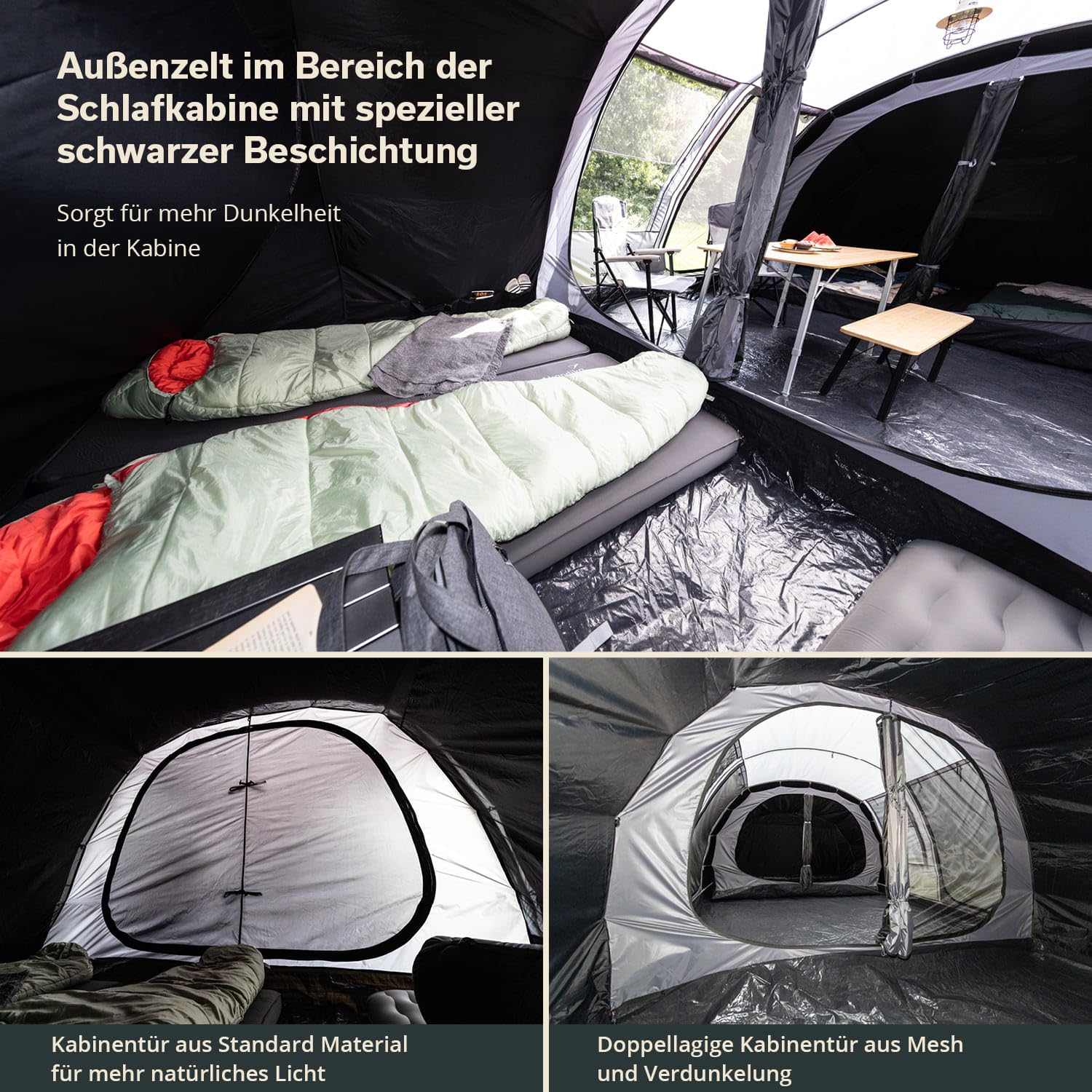 Skandika Tunnelzelt Casablanca 8 Protect | Camping Zelt mit 2 Schlafkabinen, dunkle Schlafkabine, eingenähter Zeltboden, 3000 mm Wassersäule, 2m Stehhöhe, Moskitonetz