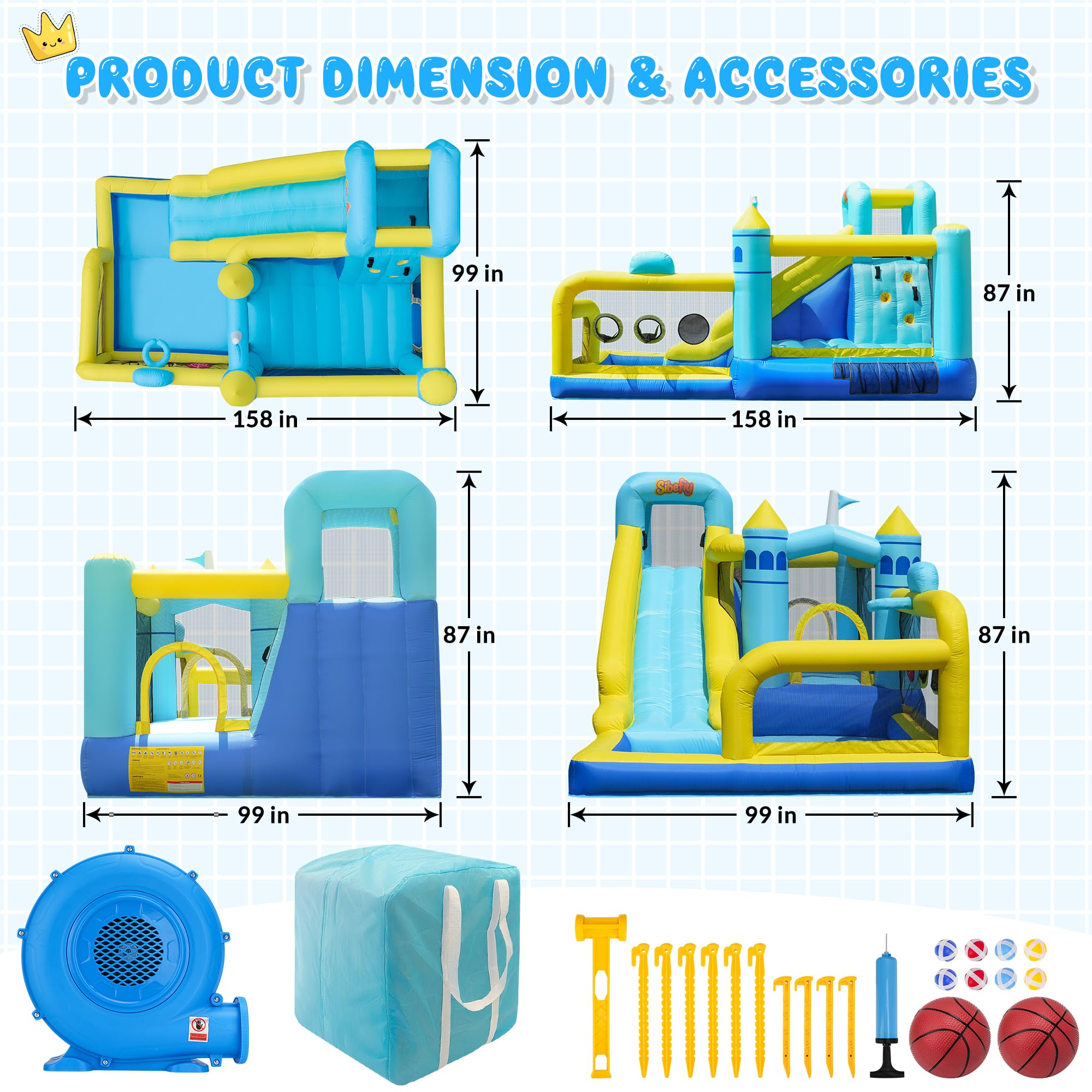 Casetta gonfiabile 8 in 1, modalità gioco per bambini, robusta e durevole, con soffiatore, castello gonfiabile con scivolo, per interni ed esterni