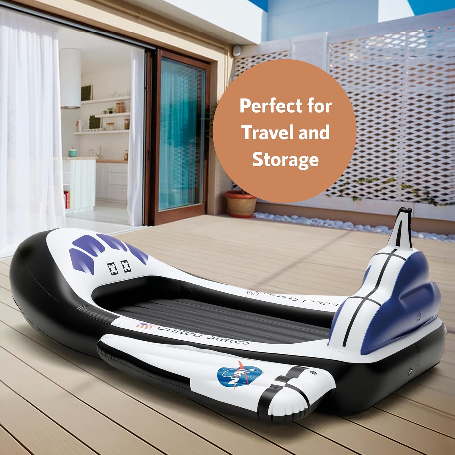 Inflatable Space Ship Kids Bed and Mattress, Blow Up Rocket Travel Bed with Mattress and Sides, for Sleepovers, Home, Traveling, Hotel, or Outdoor Use - Electric Pump Included