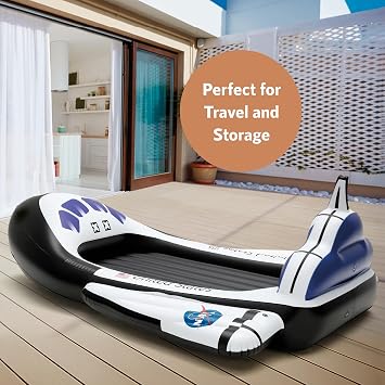 Premium Innovations Inflatable Space Ship Kids Bed and Mattress, Blow Up Rocket Travel Bed with Mattress and Sides, for Sleepovers, Home, Traveling, Hotel, or Outdoor Use - Electric Pump Included