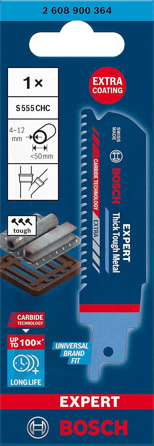 Bosch Professional 1x Expert ‘Thick Tough Metal’ S 555 CHC Reciprocating Saw Blade (for Tough steel Cast iron, Length 100 mm - Image 3