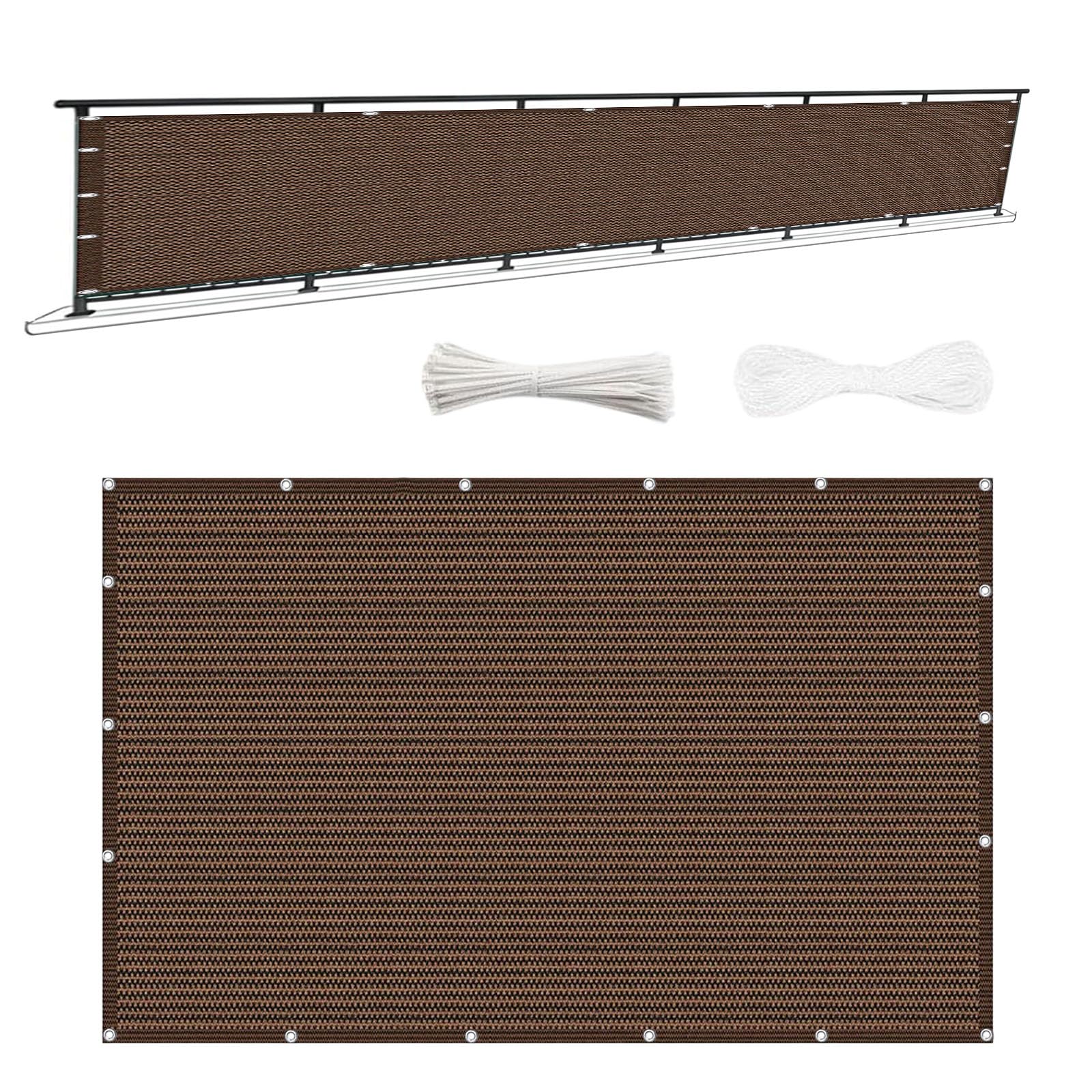 Toile protection contre soleil respirante et cache vue balcon marron 360 x 650 cm en HDPE