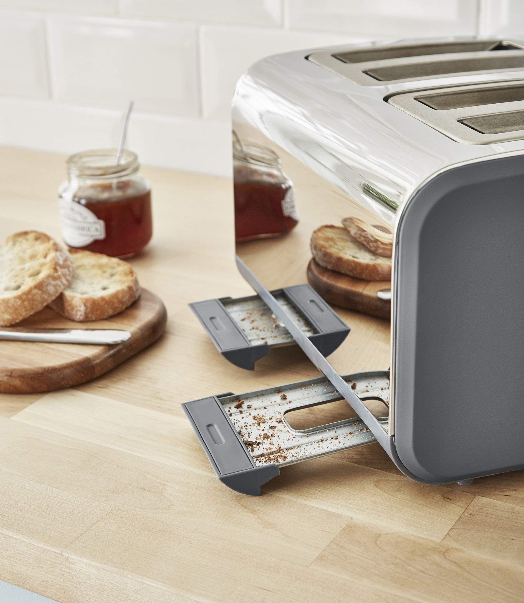 Swan - Nordic, Set colazione, bollitore d’acqua 1,7 l, 2200 W, tostapane con fessura larga 4 fette, microonde 20 l digitale, design moderno, effetto legno, grigio lavagna