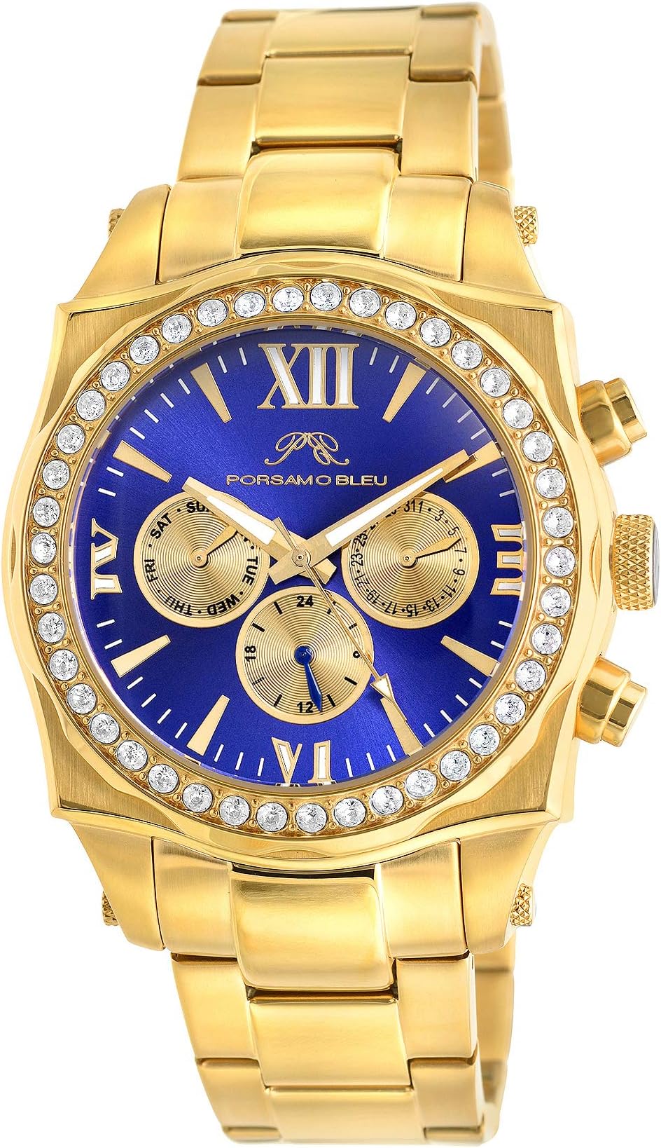 Porsamo Bleu Luxury Milan Crystal Stainless Steel Gold Tone & Blue Ladies' Watch 037FMCS