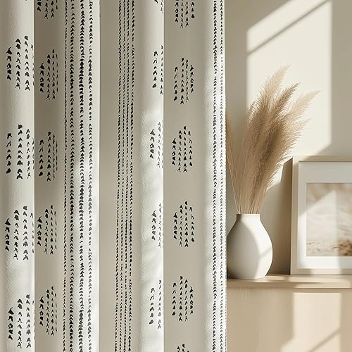 Cortinas opacas 100% bohemias de 72 pulgadas de largo para dormitorio, cortinas bohemias con patrón negro sobre beige para sala de estar, cortinas