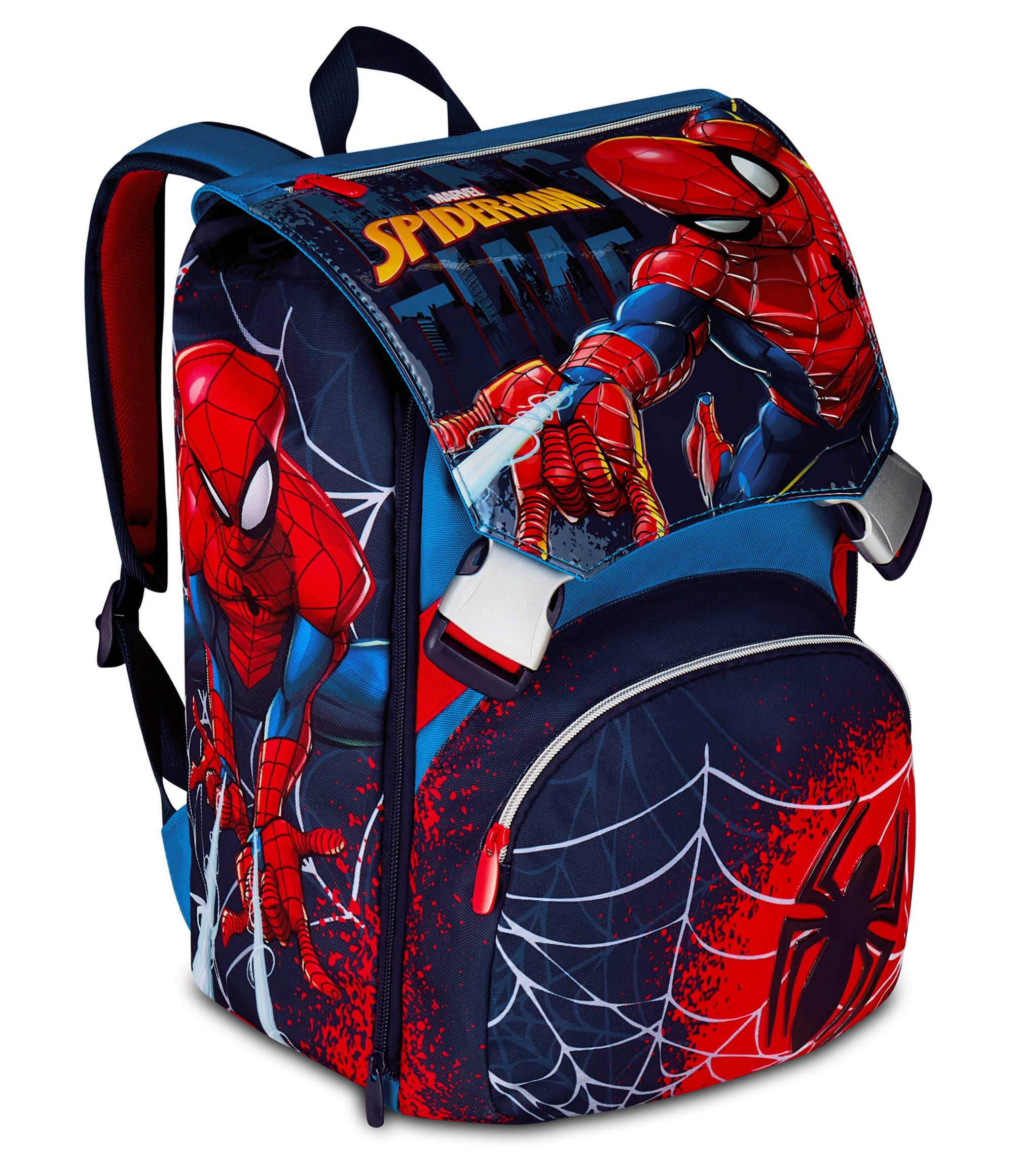 Seven Spiderman Zaino Doppio Scomparto Estensibile, Blu, Maxi Capienza, Schienale Preformato, Bambino, Scuola Elementare