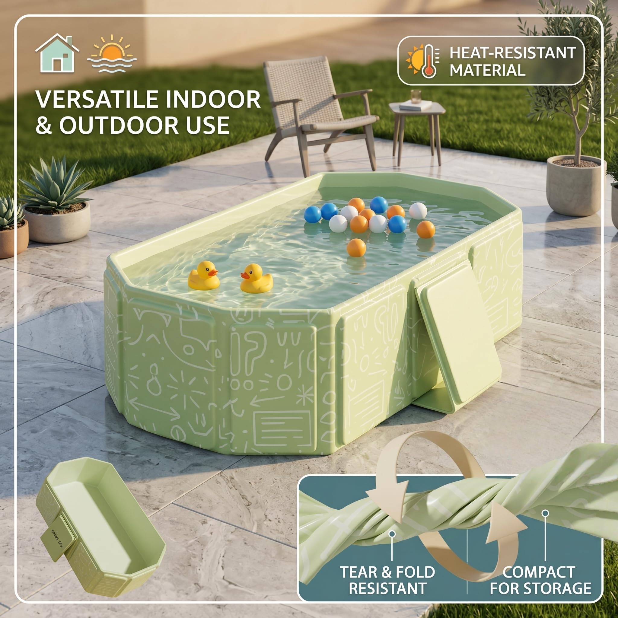 Bacino da bagno pieghevole, 75 x 45 x 23 cm, vasca portatile pieghevole con tappo di scarico, bacino compatto per bambini e animali domestici, adatto per esterni, viaggi o uso in balcone