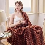 NEWCOSPLAY Super Soft Throw Blanket Coffee Premium Silky Flannel Fleece 3D Ribbed Jacquard Lightweight Bed Blanket All Season Use (Coffee Ribbed, Throw(50"x60"))