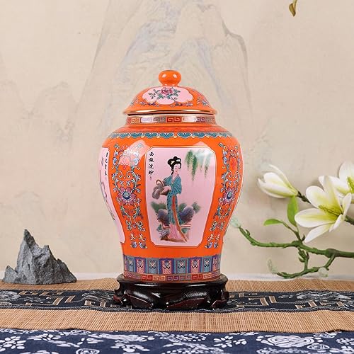 Miniatura 7 de Exquisito tarro de jengibre esmaltado, tributo a las cuatro grandes bellezas de China, jarrón de cerámica azul y blanco hecho a mano, tarro