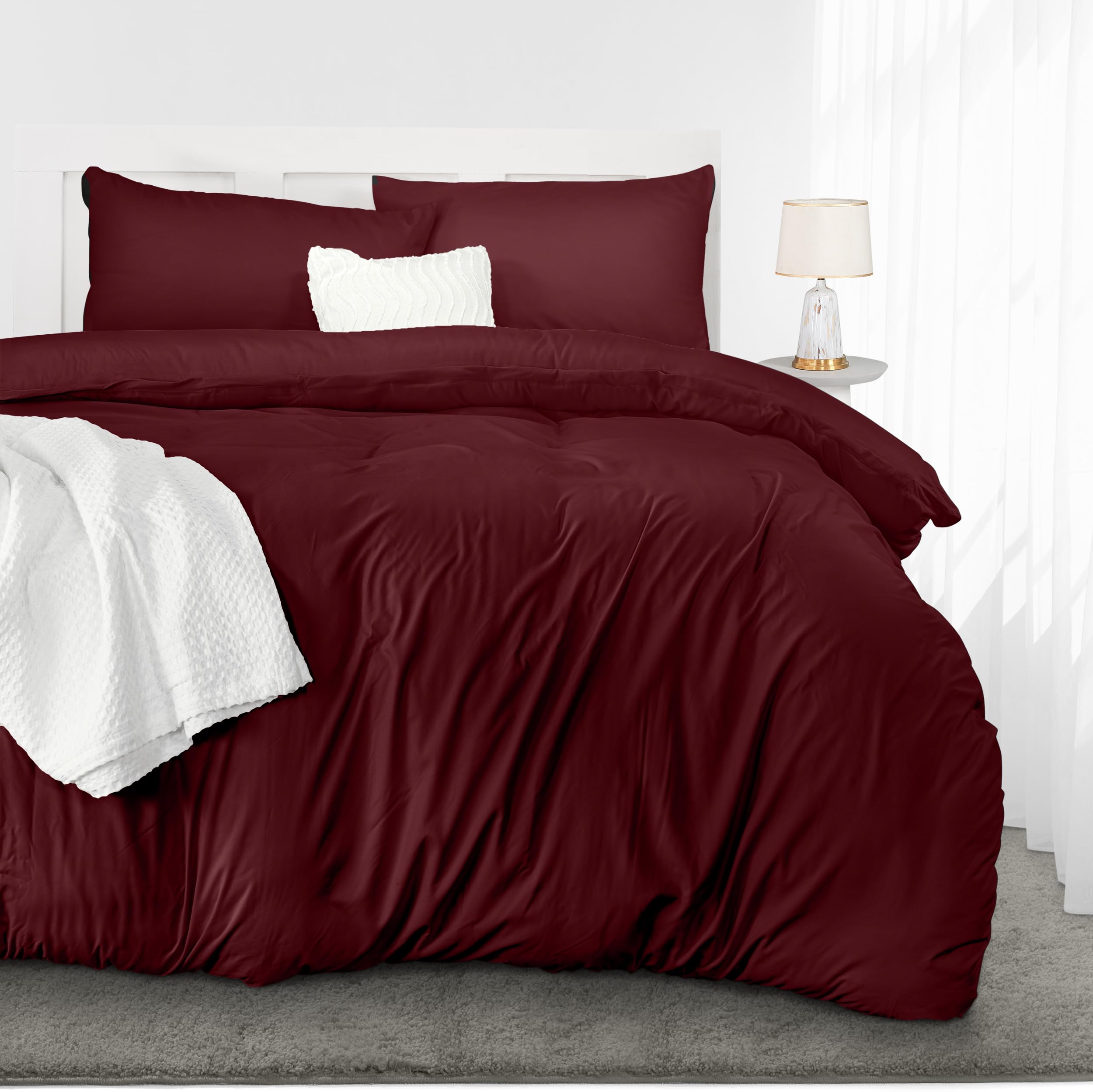 Utopia Bedding Copripiumino Una Piazza e Mezza - Microfibra Copripiumino 200x200cm + Federe 50x75cm - Bordeaux