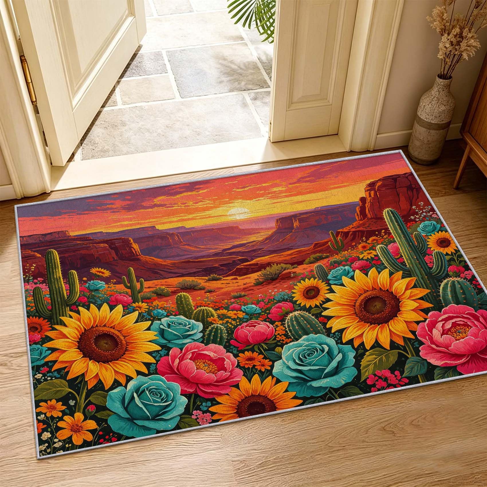 Tapis Carré 200x200 cm Canyon Ouest 3D Impression Decoration