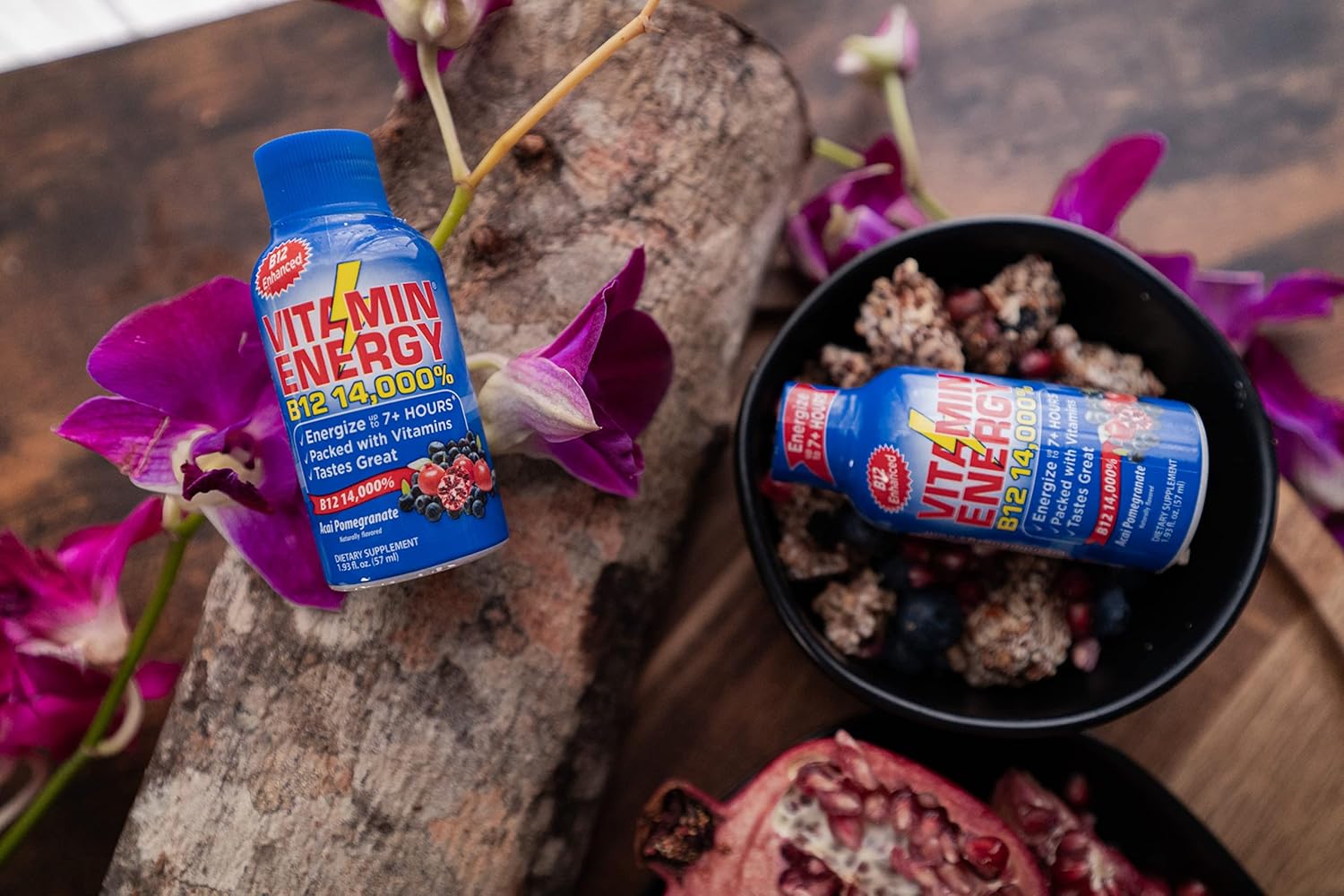 Vitamin Energy B12 Energy Drink Shots, Acai Pomegranate Flavor, Up to 7+ Hours of Energy, 1.93 Fl Oz, 48 Count : Health & Household