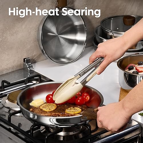 Miniatura 9 de CAROTE Juego de utensilios de cocina de acero inoxidable de 19 piezas con mango desmontable, juego de ollas y sartenes, juegos de cocina de