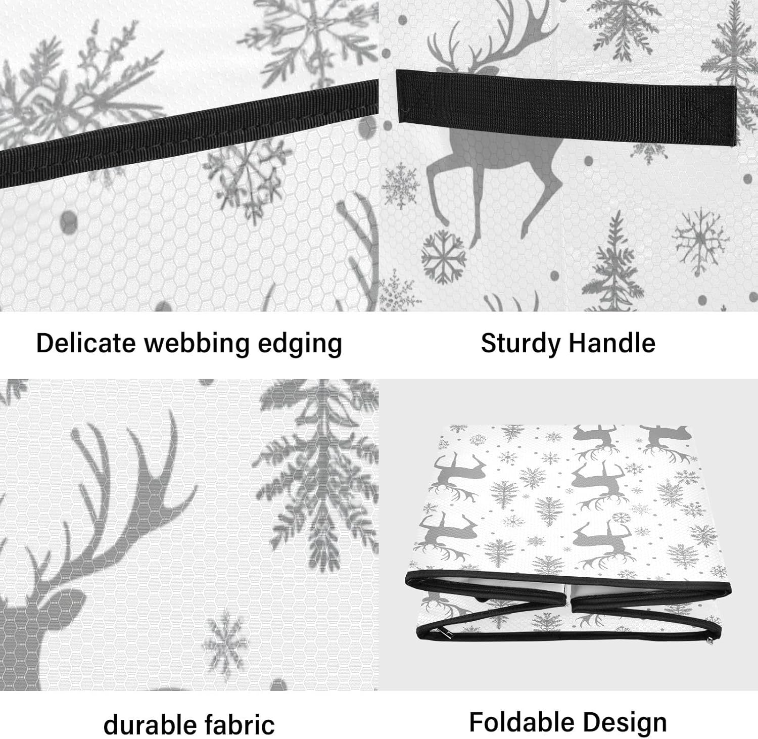 High Capacity Christmas ornament organizer storage Holds Up to 64, Adjustable Dividers Large Holiday Storage Case with Lid,Deer and Snowflakes Grey