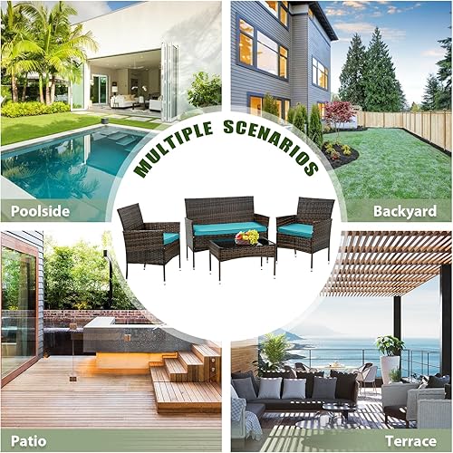 Miniatura 6 de PayLessHere Juego de muebles de exterior, 4 piezas, juego de muebles modulares de patio, juego de conversación resistente al agua con 3 sillas de