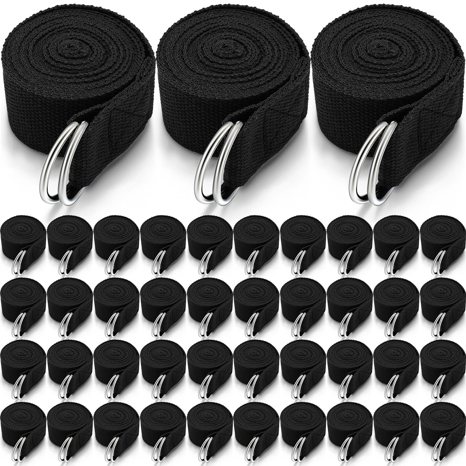 Leyndo Yoga-Gurt, Stretching, Pilates, Übungen, verstellbare Gurte, 1,8 m, nicht elastisch, Yoga-Gürtel mit verstellbarer D-Ring-Schnalle für Pilates, Fitnessstudio, Workout, Fitness, 24 Stück
