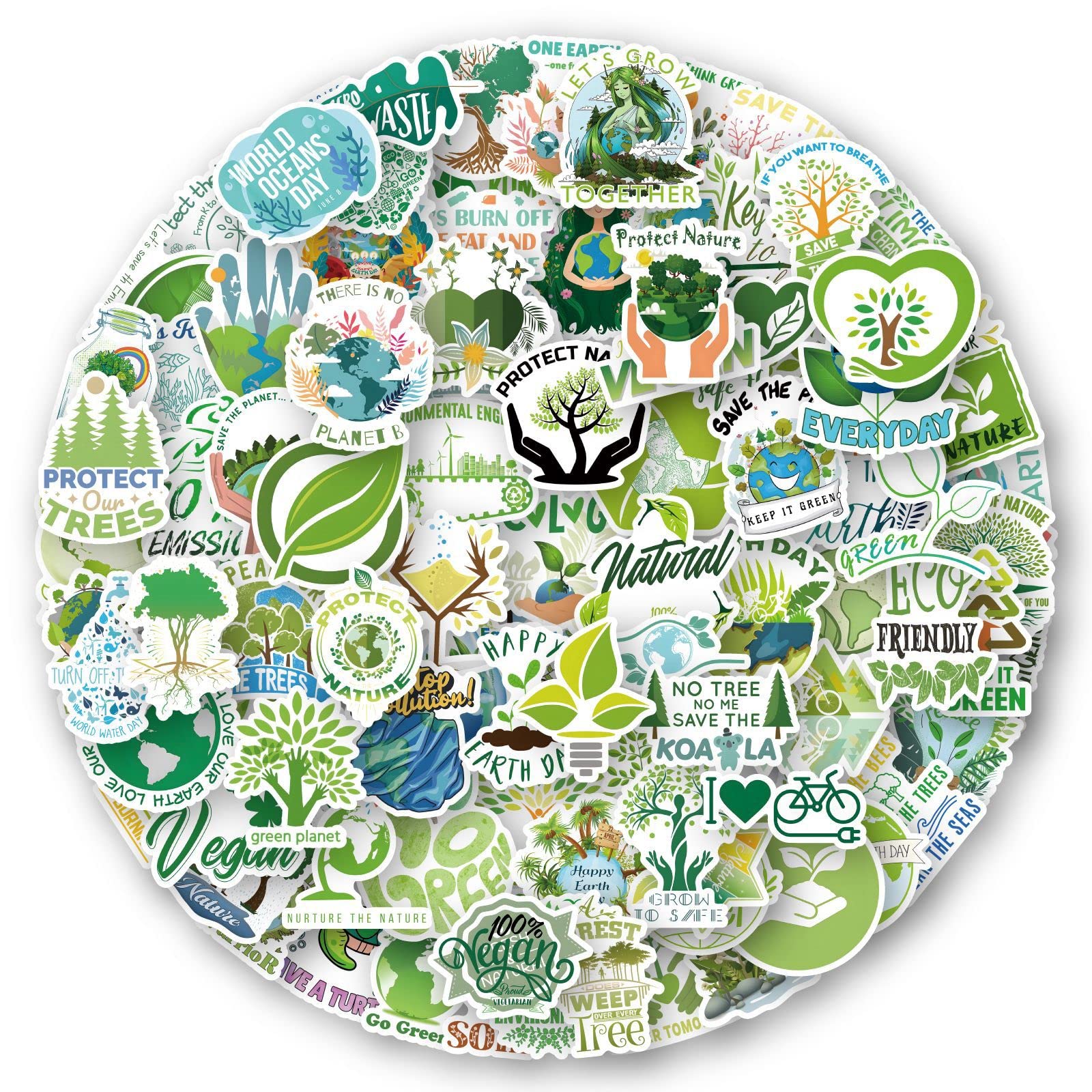 100PCS Stickers for Environmental Protection,Earth Day Stickers,Teens Boys and Girls Sticker Pack Vinyl Skateboard Guitar Door Laptop Luggage Car Bike Water Bottle Birthday Party Supplies Stickers