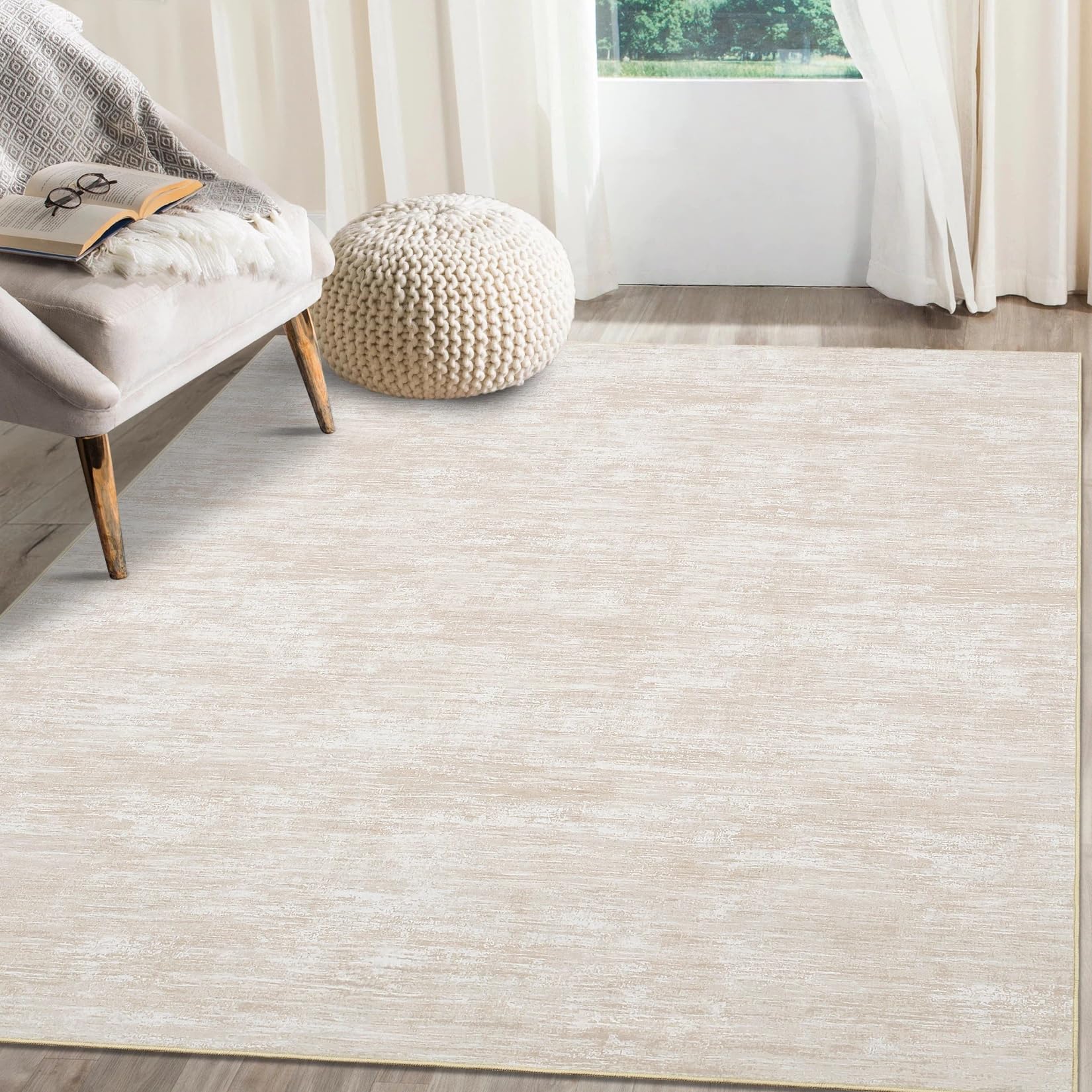 LuxFocus Solid Rug Living Room 120x170 cm Modern Low-Pile Washable Beige