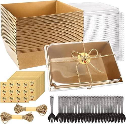 Miniatura 1 de Paquete de 24 cajas de embutidos de papel marrón de 8.3 x 5.7 pulgadas con tapas, contenedores desechables para alimentos, cajas de panadería con