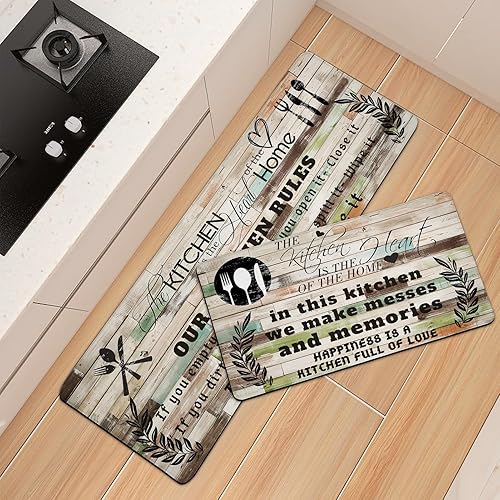 Vista 93 de weesire Alfombra de cocina verde antifatiga para el suelo de la cocina, alfombras de cocina, verde salvia, floral, hierbas, espuma viscoelástica