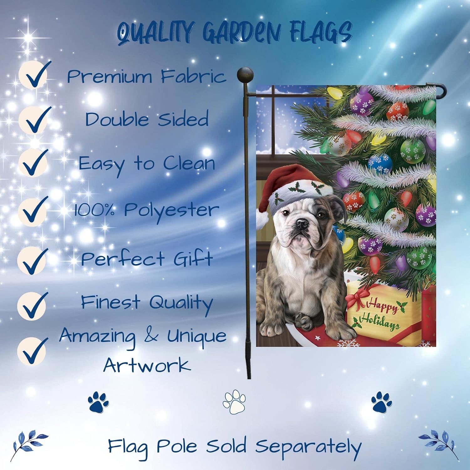 Doggie of the Day Bulldog Garden Flags - Christmas Tree with Presents - Double Sided - Yard Lawn Spring Decorative Gift - Home Decor 12 1/2"w x 18"h - GFLAG252466