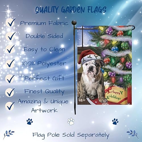 Miniatura 2 de Doggie of the Day Banderas de jardín Bulldog  Árbol de Navidad con regalos  Doble cara  Regalo decorativo de primavera para patio  Decoración del