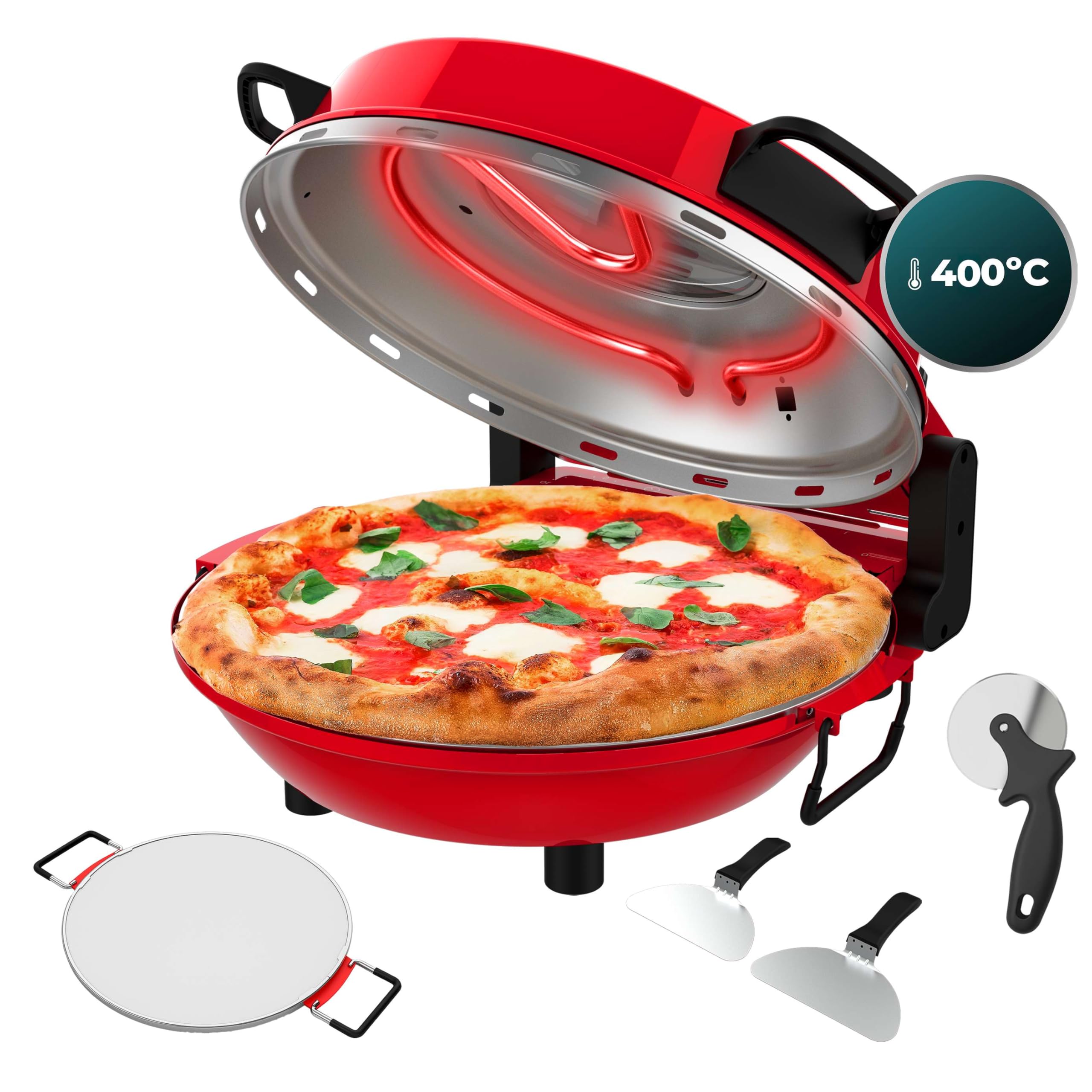 Cecotec Mamma Mía Window+ Four à pizza électrique, 1200 W, cuisson jusqu'à 400 °C, thermostat réglable, cuisson uniforme, plaques de pierre, indicateur lumineux