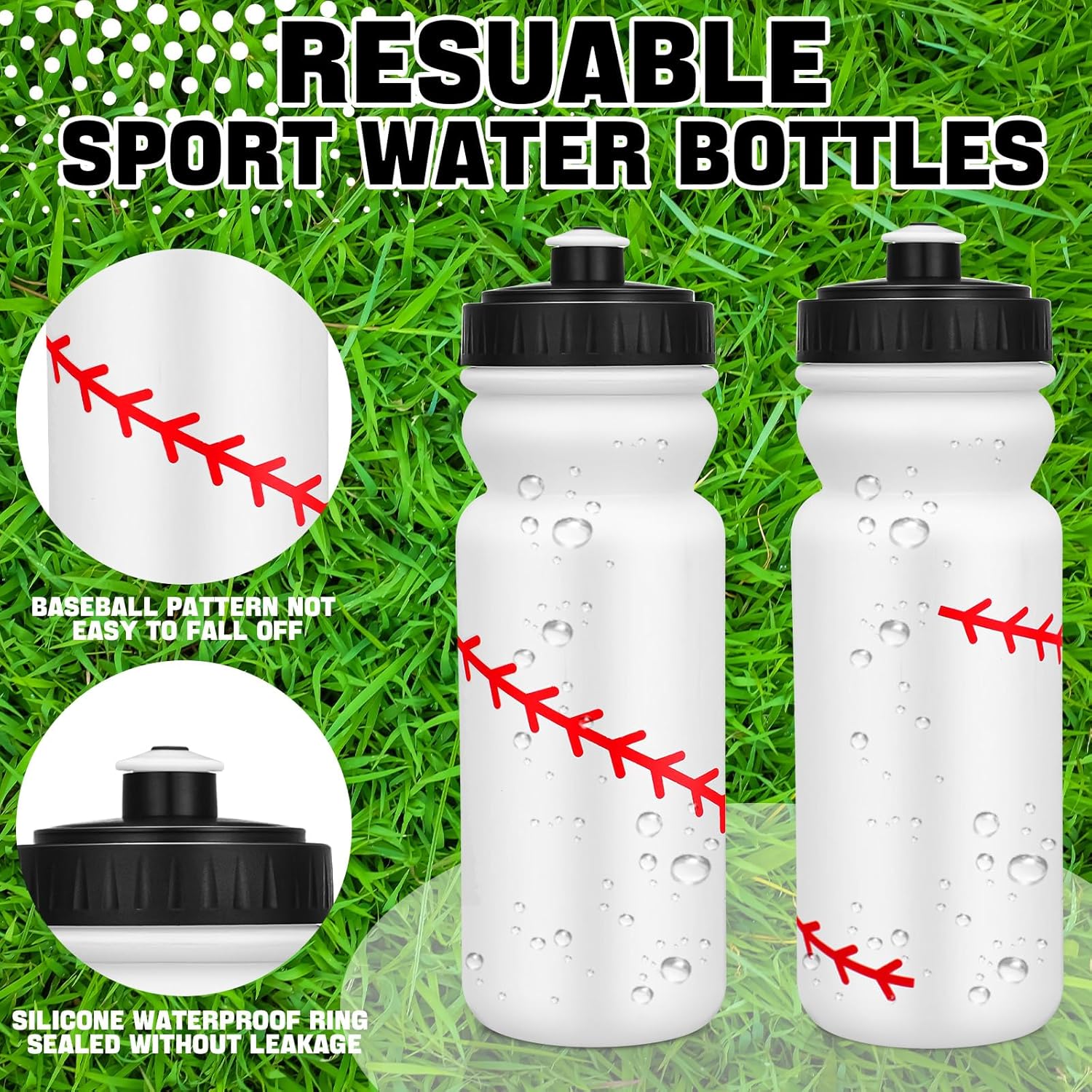 Nitial 20 Pack Baseball Squeeze Water Bottle Bulk 20 oz Sports Bottle with Pull Top Lid Plastic Reusable Gifts Tumbler for Sports Travel Gym Party Supplies (White) - Image 4