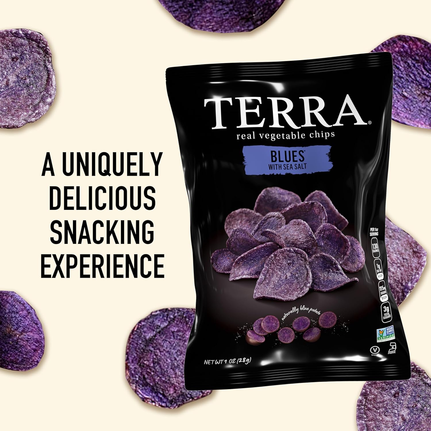 Terra Vegetable Chips, Blues Chips with Sea Salt, 1 Oz (Pack of 24)