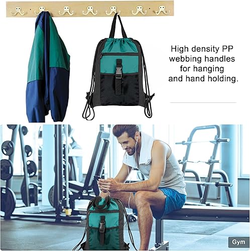 Vista 6 de BeeGreen Mochila con cordón y hebilla, Negro, verde azulado.