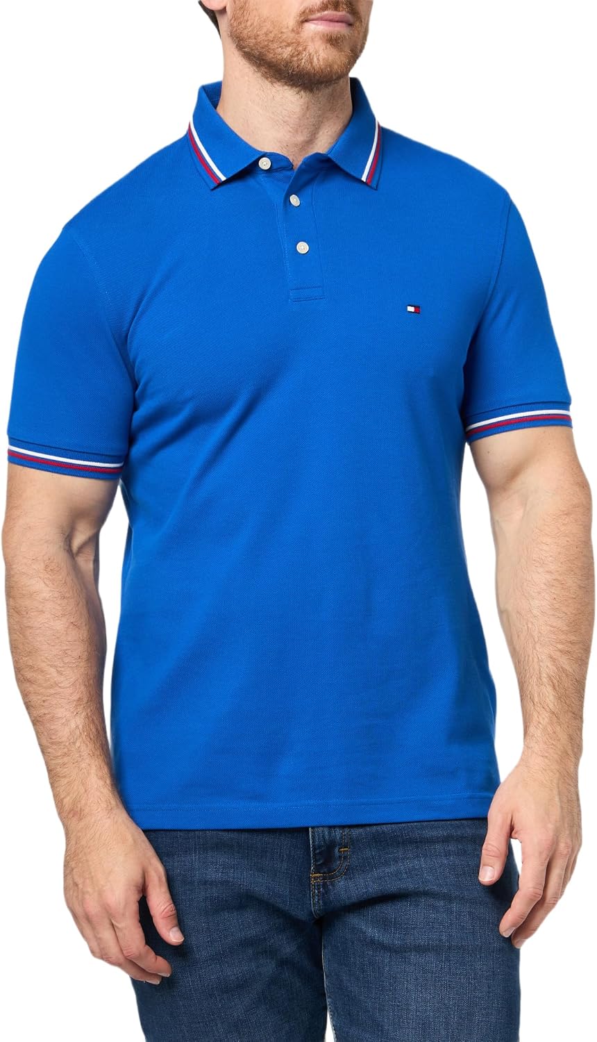 Tommy Hilfiger Men's Short Sleeve Casual Polo Shirts in Slim Fit with Stretch and Cuff Designs
