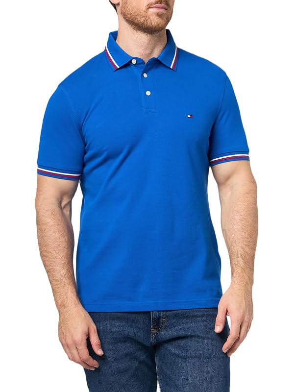 Tommy Hilfiger Men's Tipped Slim Short Sleeve Polo, Regal Blue Large by Tommy Hilfiger - Used condition - Image 3