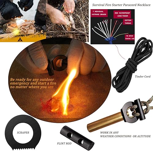 Miniatura 4 de BSGB Collar de cuerda de paracaídas EDC para iniciador de fuego, equipo de supervivencia militar, cable de yesca de acero al fuego y kit de