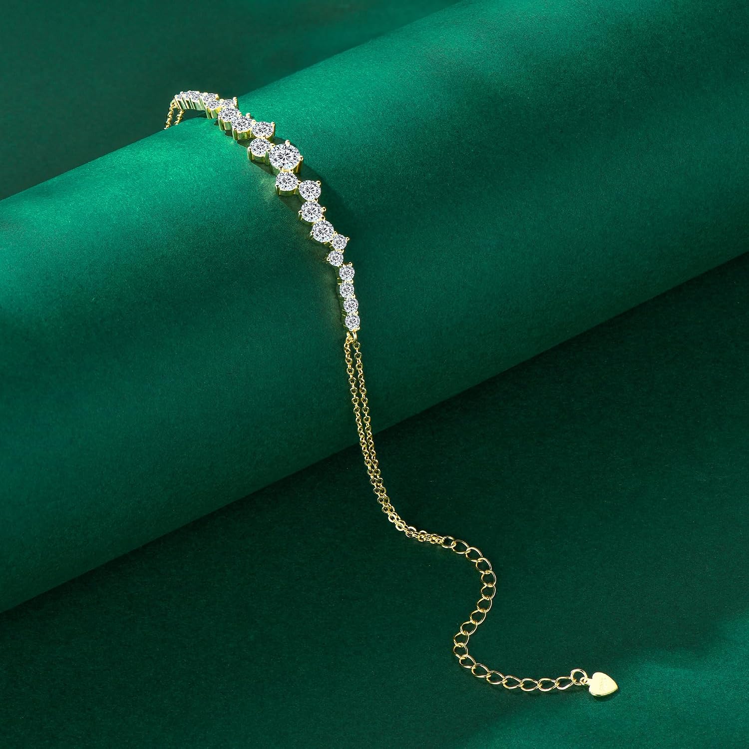 Moissanite Link Bracelet for Women, 2.72cttw D Color 925 Sterling Silver Minimalist Layering Stacking Bracelet Jewelry for Wife or Mom, Adjustable Chain