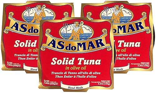 A'S do MAR, Atún sólido en aceite de oliva (paquete de 3), importado de Portugal, 7.05 oz (cada uno)