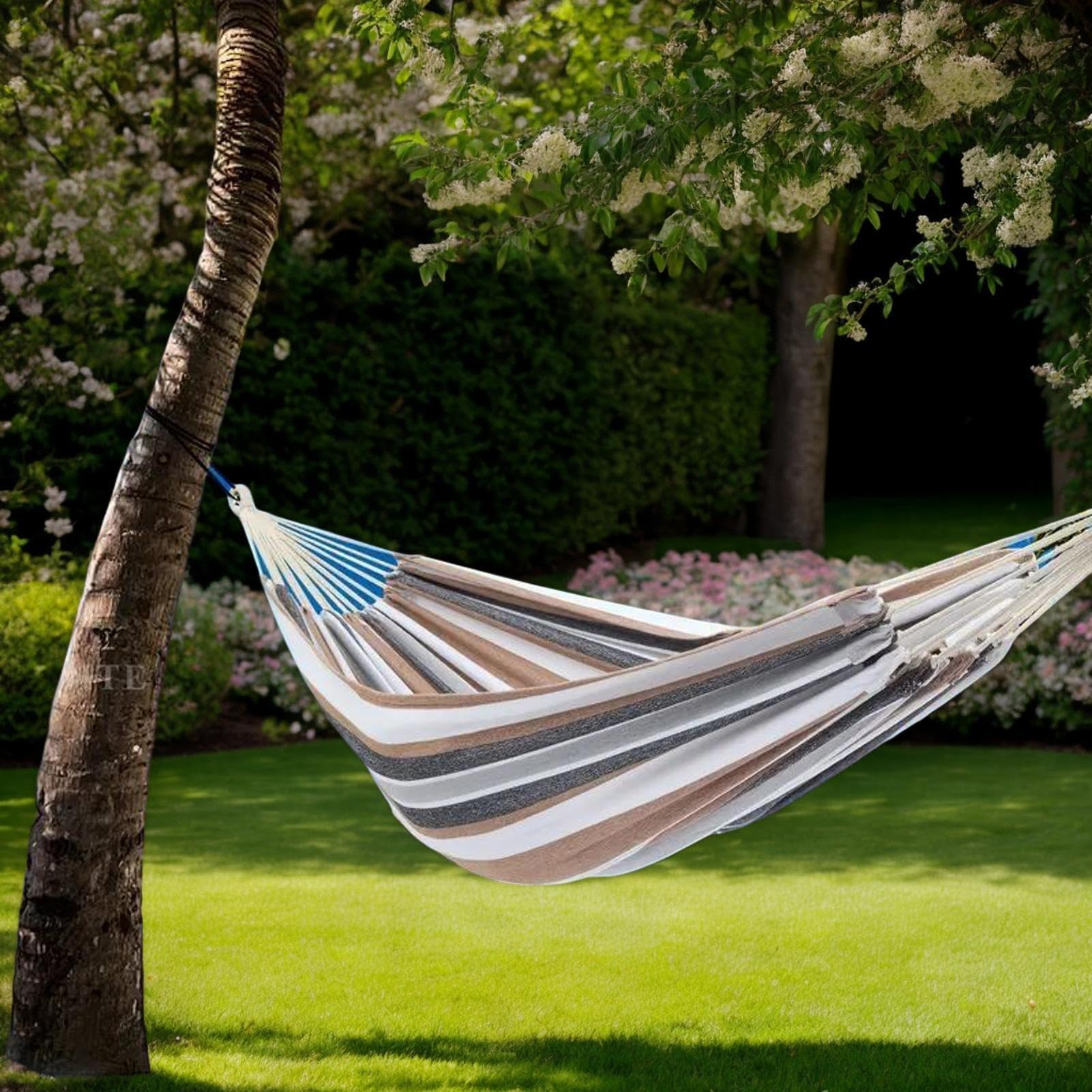 Hamac De Camping À Tissu Épaissi Robuste À Rayures, Facile À Transporter | Hamac de Plage Sac Organisateur Résistant Inclus pour Intérieur Extérieur Jardin Patio Plage Camping et Randonnée