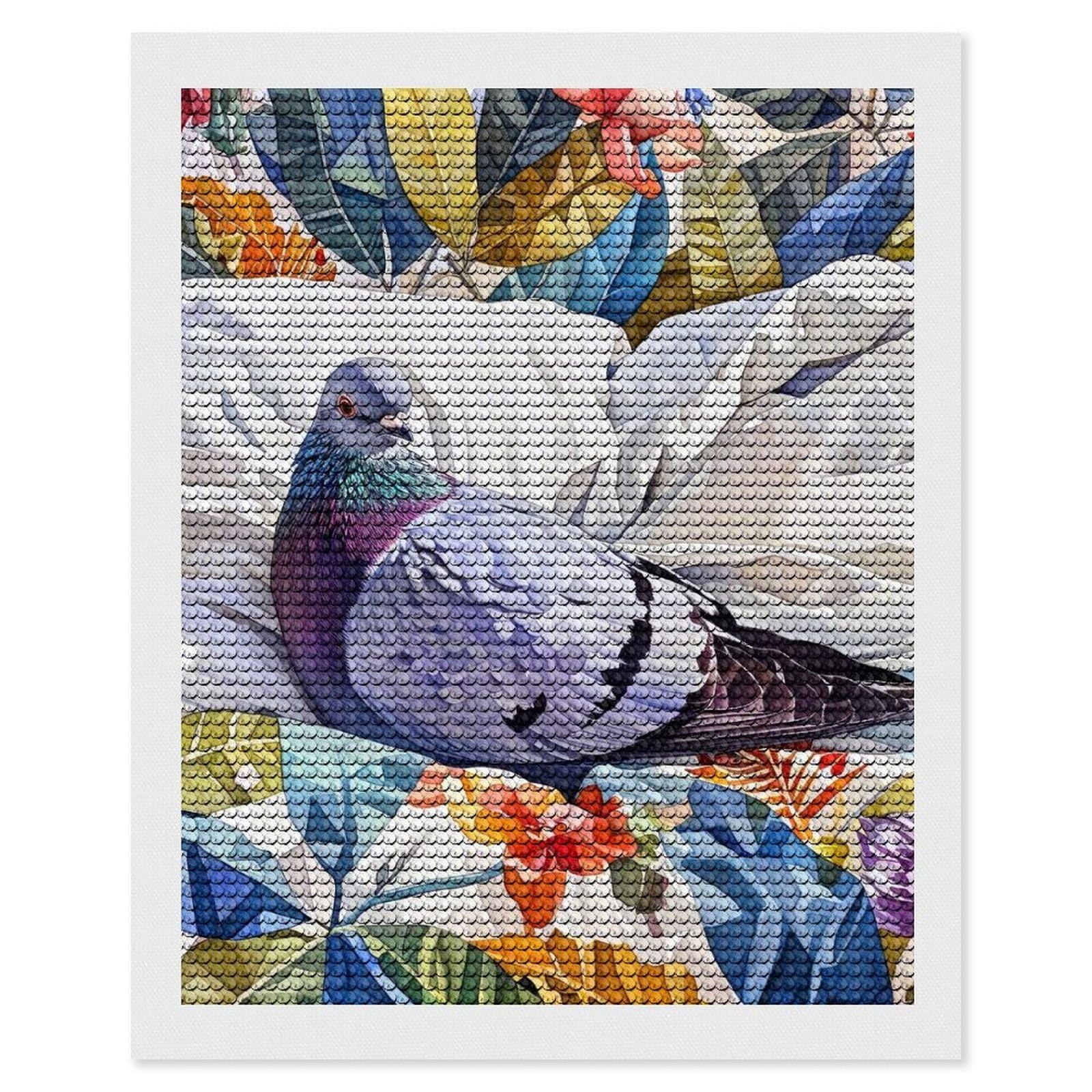 Junmoney Pigeon Illustration Art 5D Diamond Painting Kit 16"x20", Relaxing DIY, Mindful Craft Project, Full Kit Included, Thoughtful Present