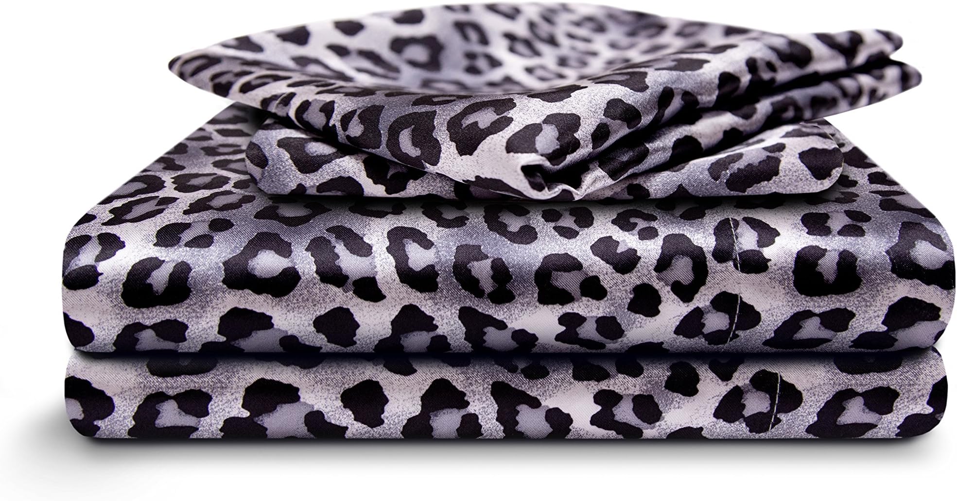 HONEYMOON HOME FASHIONS Queen Sheet Set Luxury Silkily Like Satin Bed Sheets, Leopard