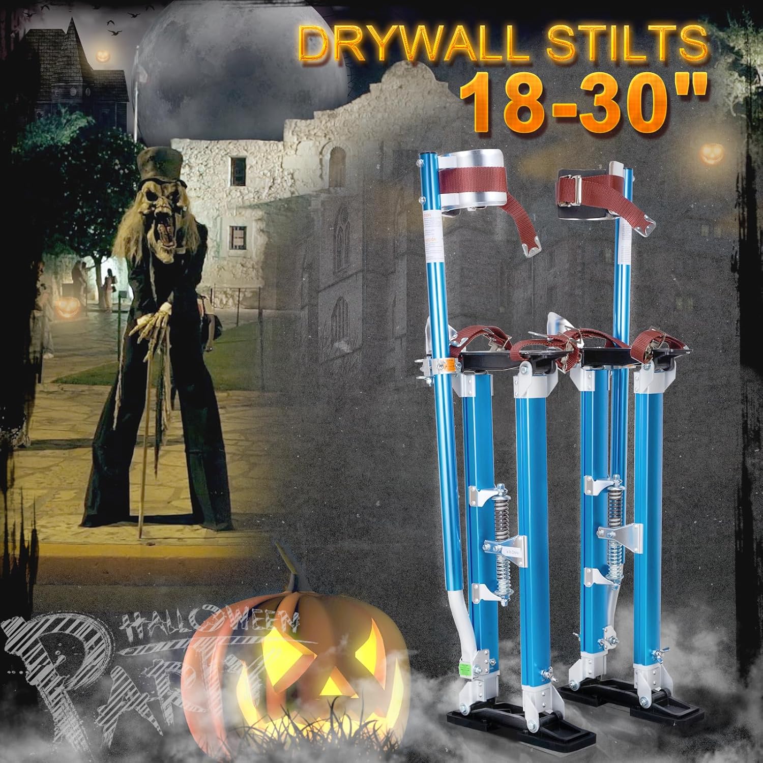 Drywall Stilts 18-30 inch Adjustable Height Aluminum Painting Tool Stilt with Knee Pads Protection Ideal for Painting, Finishing, and Cleaning – Blue