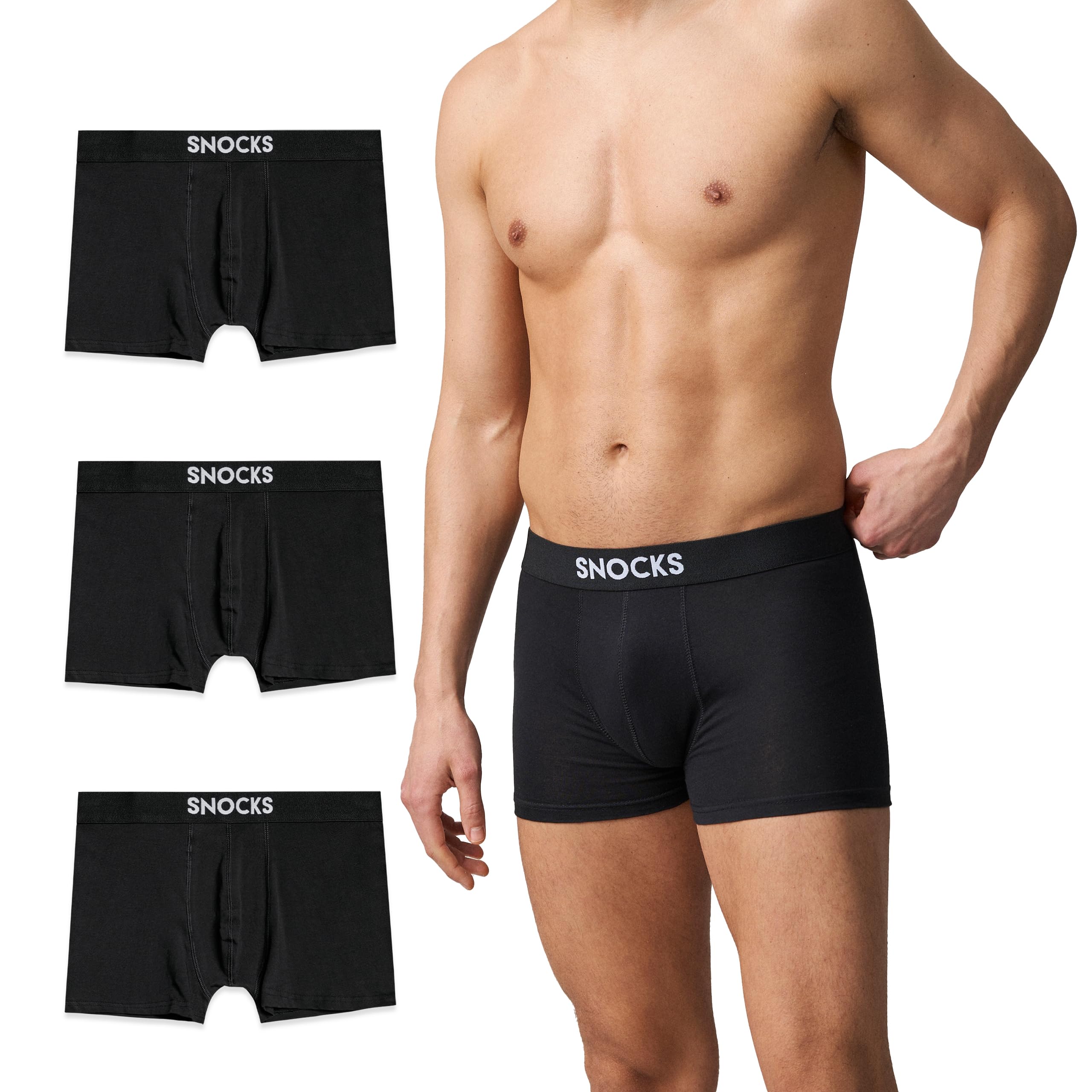 Snocks Boxershorts Herren Bio Baumwolle (3er Pack) Unterhosen Herren ohne einschneidenden Gummibund (Gr. S - 2XL)