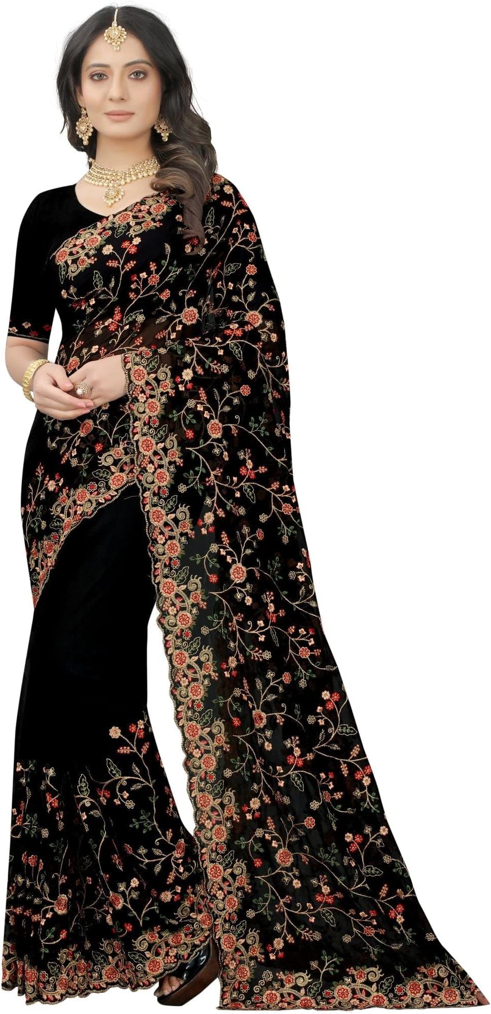 Gorgette Saree Zari Work Sari Unstitched Blouse