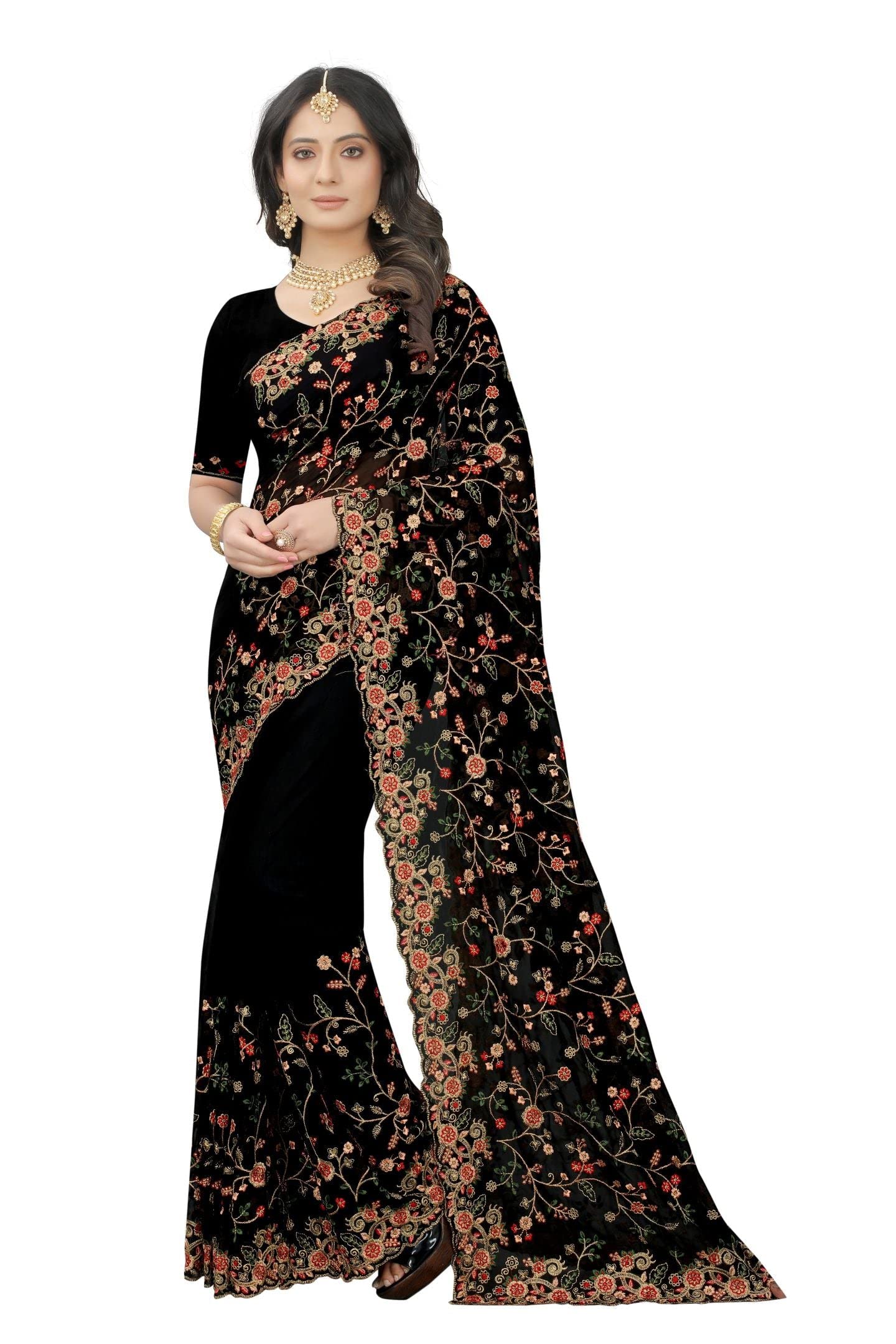 CRAFTSTRIBE Gorgette Saree Zari Work Sari Unstitched Blouse