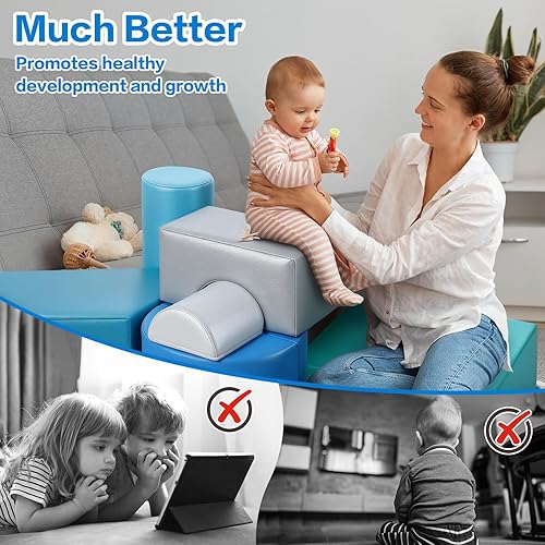 Miniatura 3 de Bloques de espuma de juguetes de escalada para niños: 6 bloques de escalada de espuma de cuero sintético para niños pequeños - Juego suave para