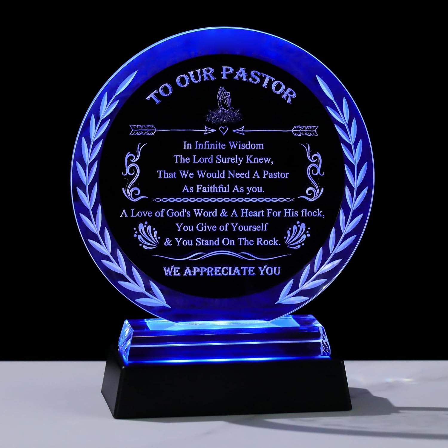 Pastor Appreciation Gifts For Men Women - Best Pastor Gift Crystal Plaque For Pastors Home Office Decor Thank You Presents On Birthday Pastor'S Day Fathers Day Christmas