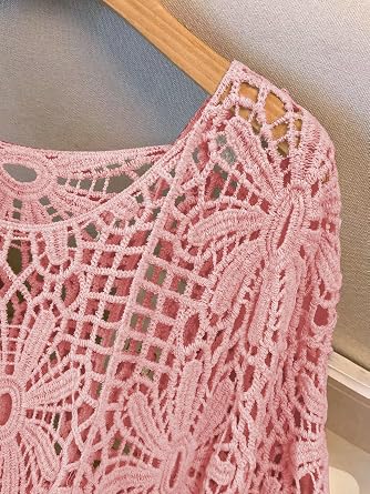 MakeMeChic Women's Plus Size Crochet Tops Boho Beach Cover Ups