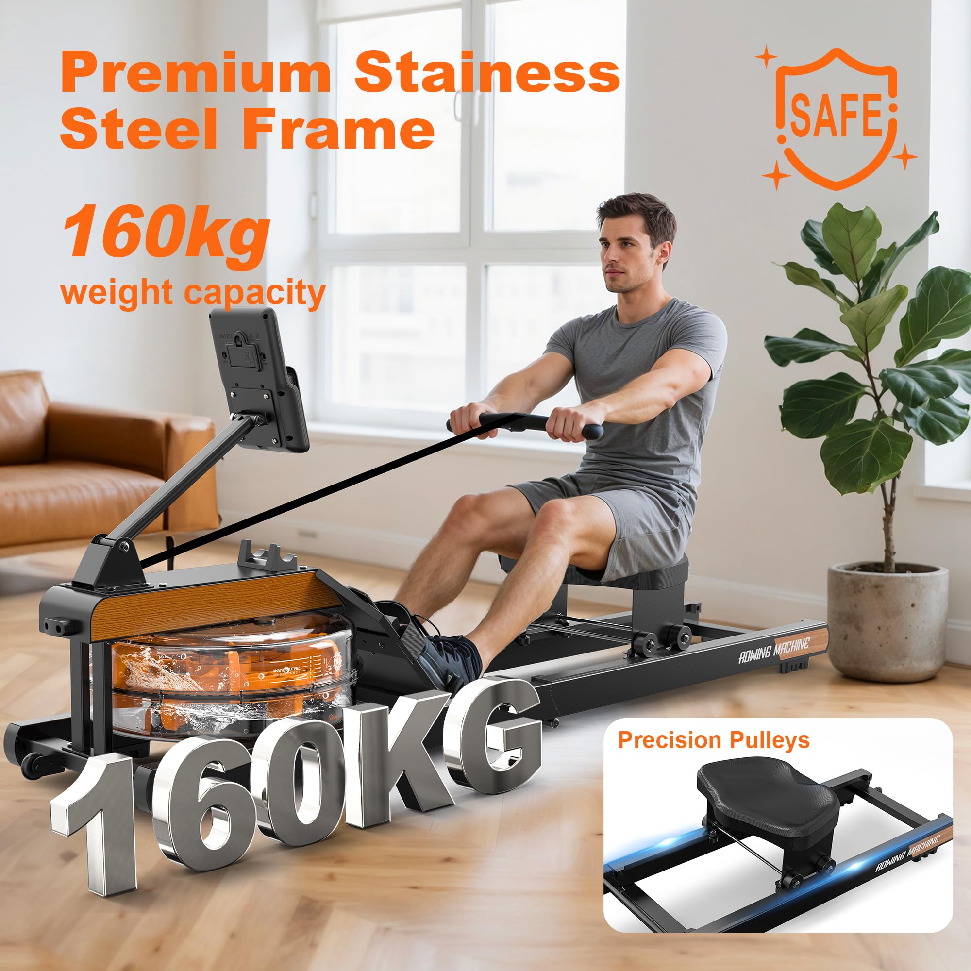 Vogatore Professionale per Casa, Pieghevole Con Resistenza ad Acqua, Monitor Bluetooth e Supporto Tablet Regolabile, Carico Massimo 160kg