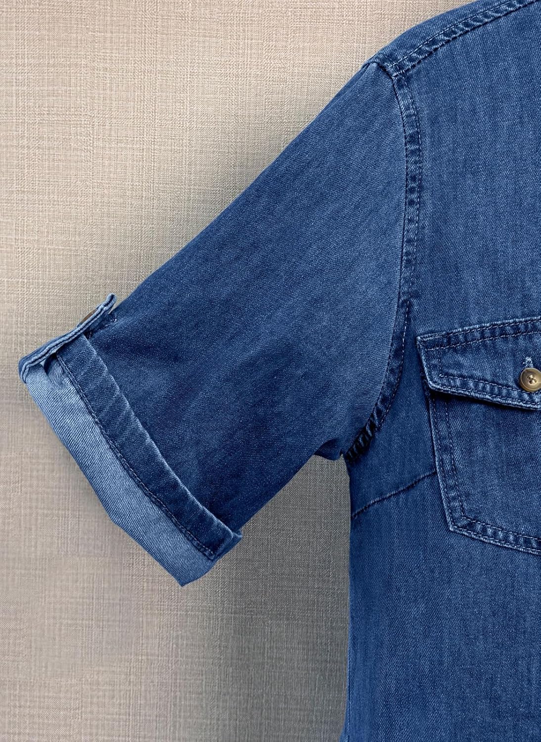 chouyatou Women's Summer Short Sleeve Denim Shirt Dress Business Casual Button Down Midi Long Jean Dress - Image 2