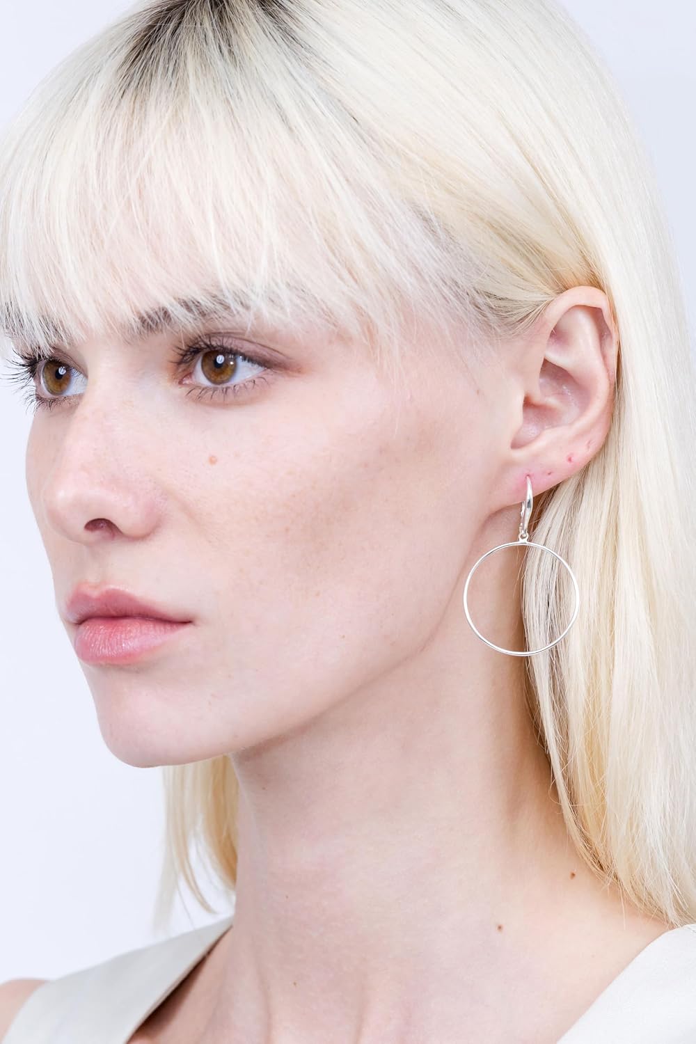 Sterling Silver Polished 30mm Frontal Hoop Circle Drop Dangle Leverback Earrings
