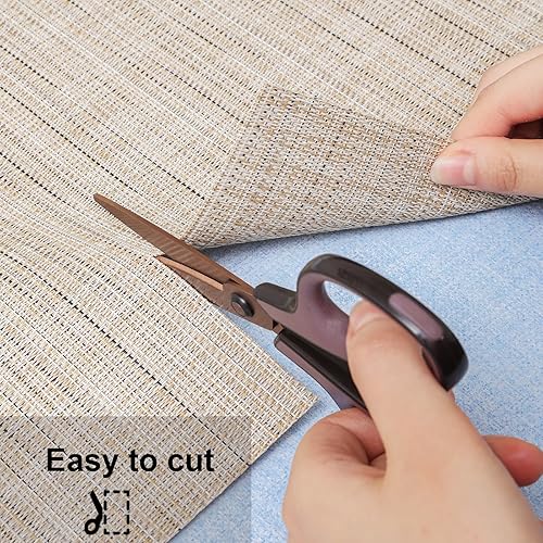 Miniatura 9 de Myir JUN Juego de 8 manteles individuales tejidos de vinilo, para interiores, lavables, antideslizantes, para mesa de comedor (color beige, juego de